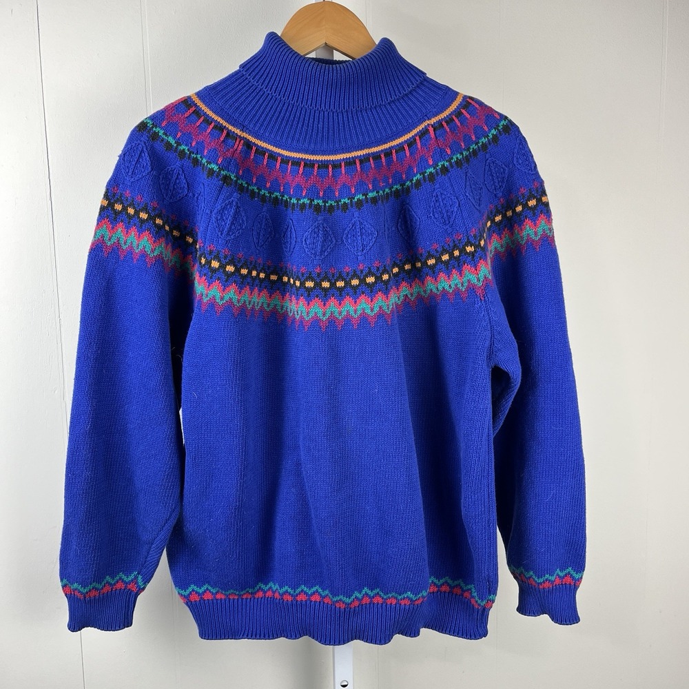 Eddie Bauer Blue Multicolor Turtleneck Sweater